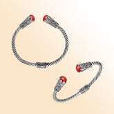 Elegant sterling silver Coral bangle, handcrafted open cuff with Balinese detailing.